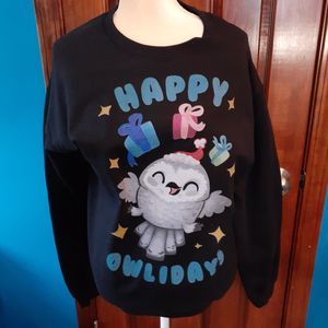 Happy Owlidays Crewneck Pullover Sweatshirt - Owl Christmas Shirt - SZ L - NEW